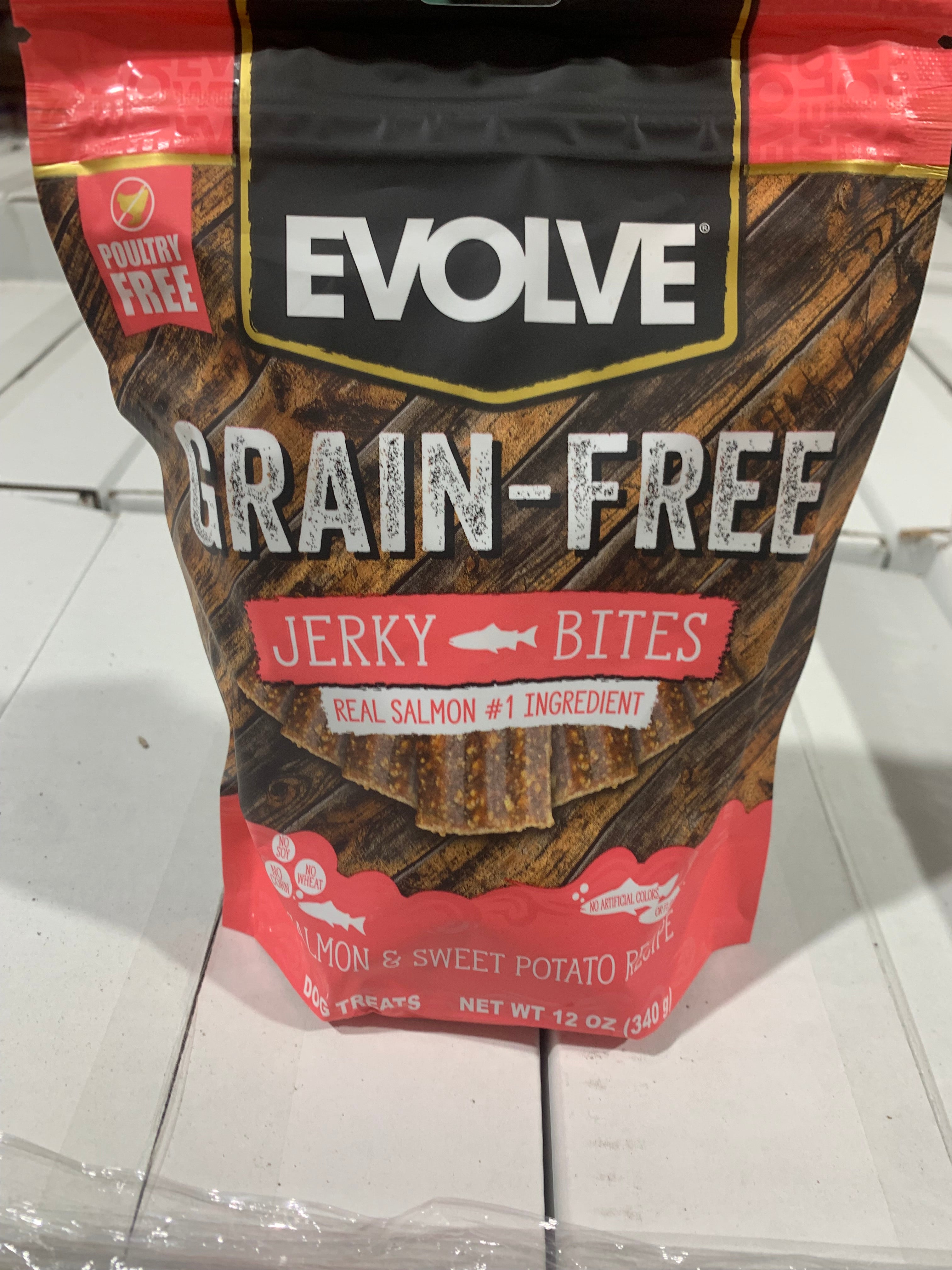 Evolve grain free salmon jerky dog treats 6/12oz