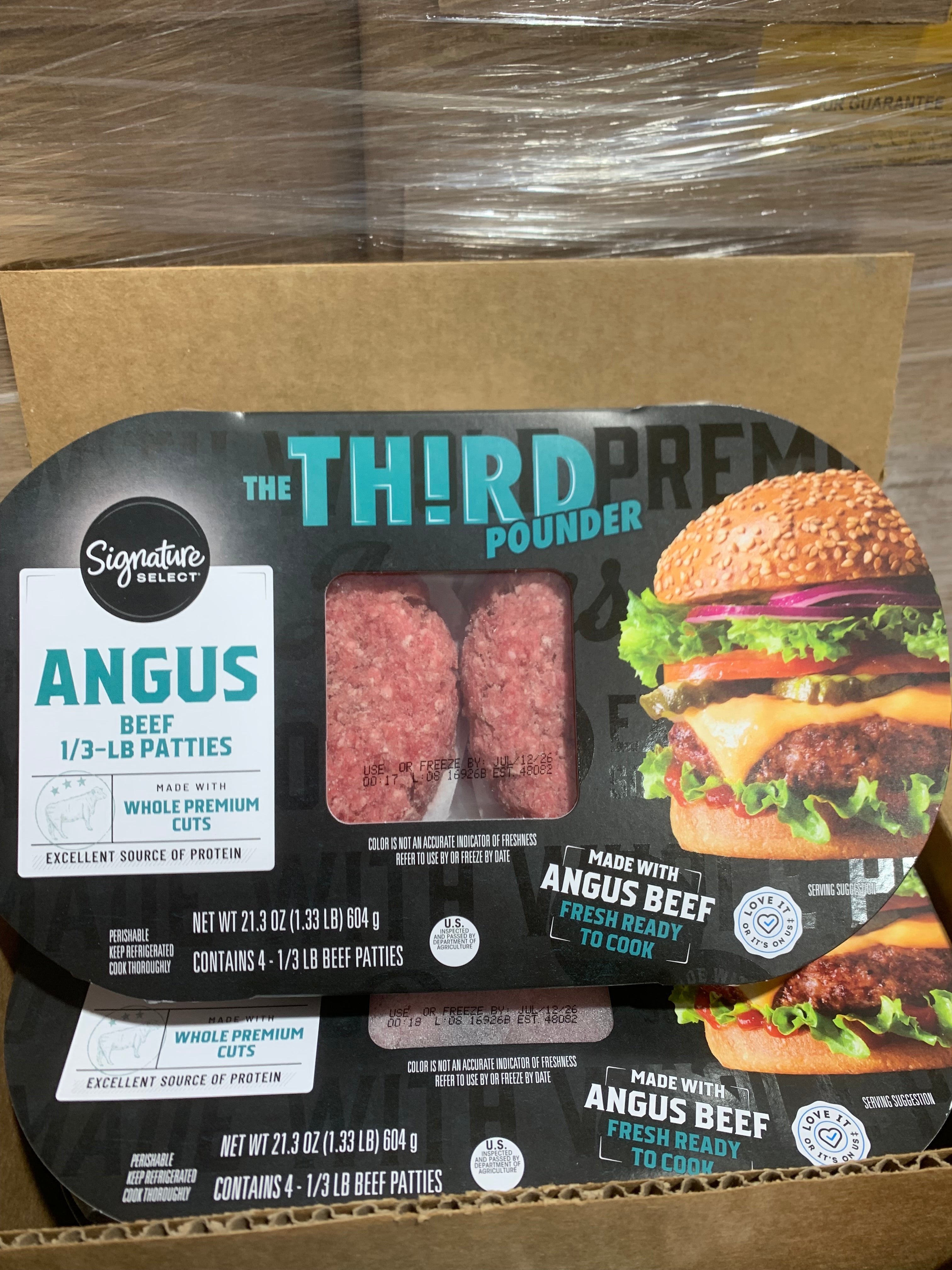 Angus beef burger patties 4ct-1/3lb 6/21.32oz