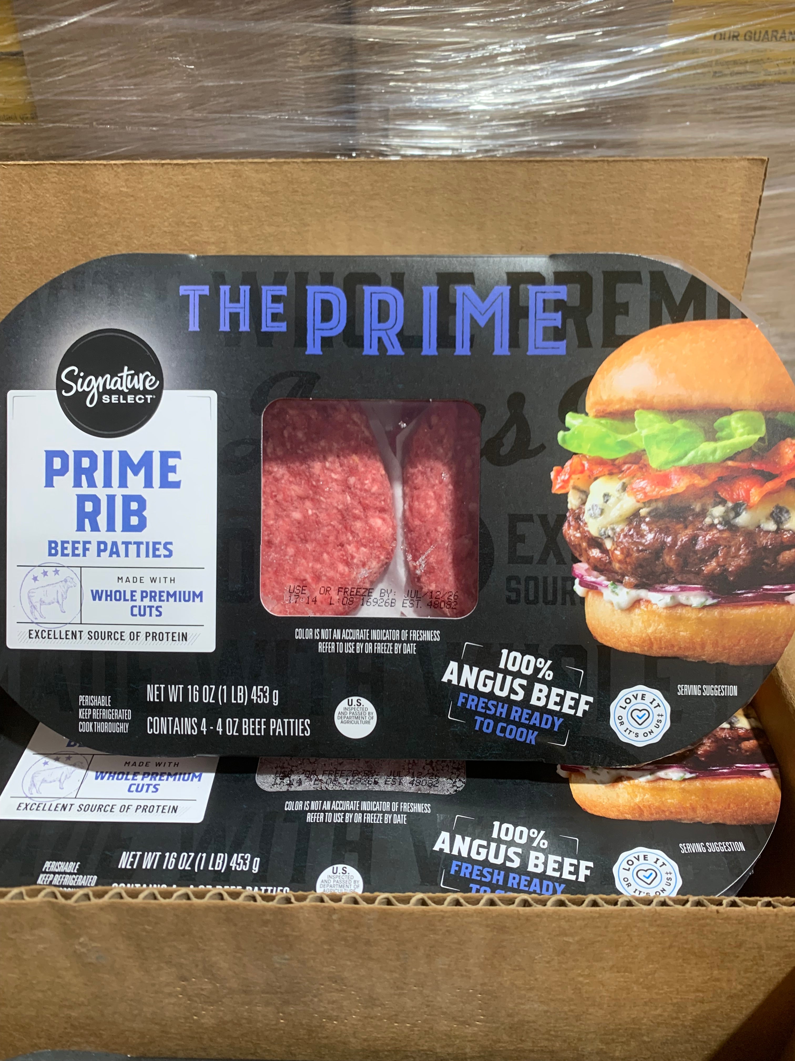 Angus beef burger prime rib blend 4ct-1/4lb 6/16oz