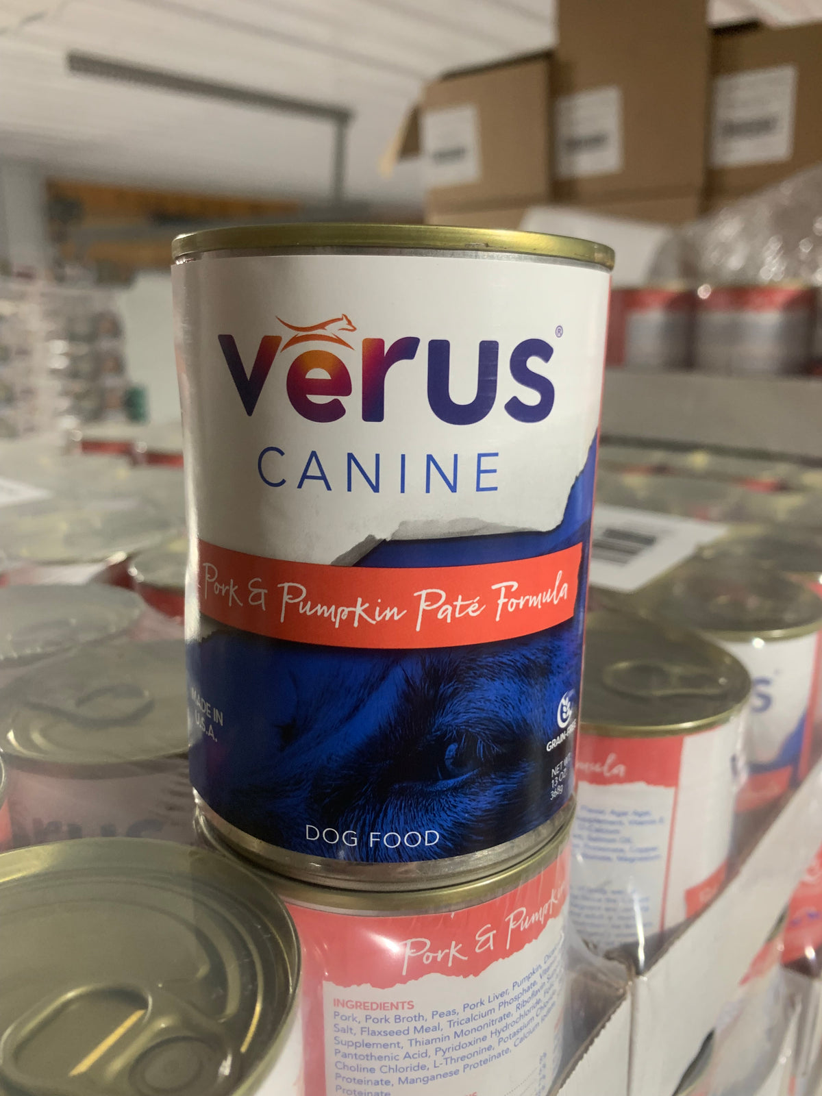 Verus canine pork & pumpkin canned dog food 12/13oz