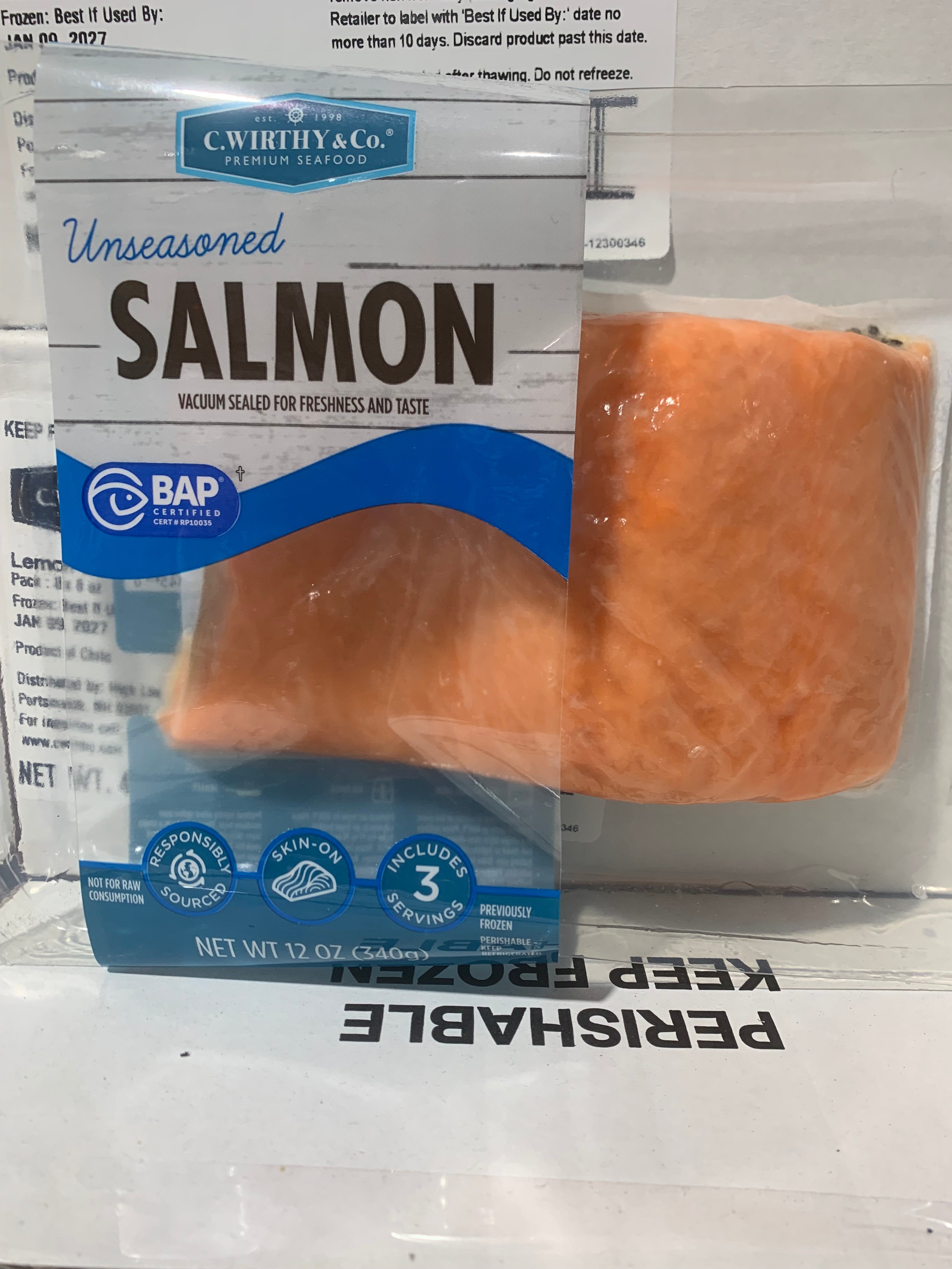 Unseasoned Atlantic salmon fillets 8/12oz
