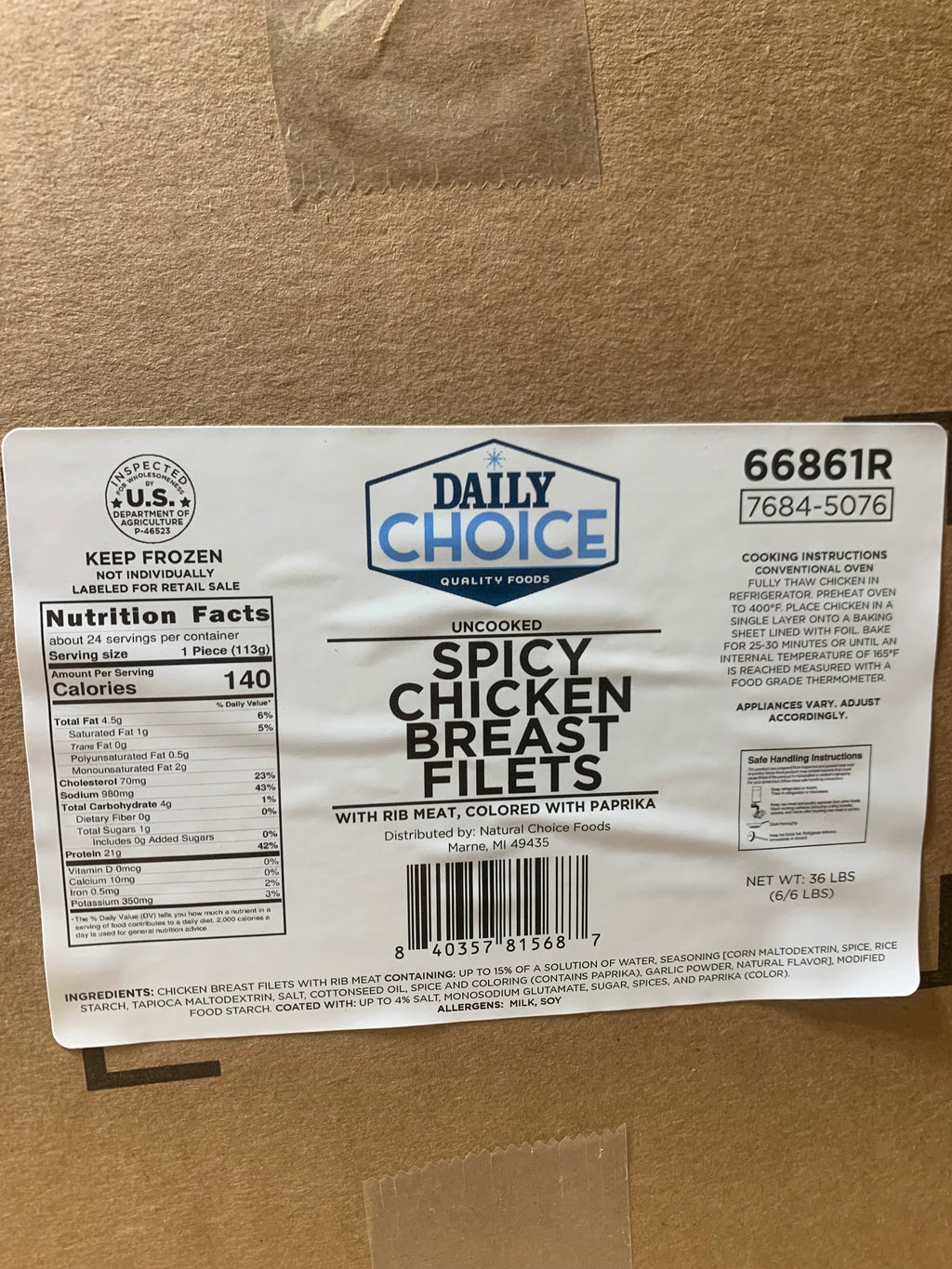Daily Choice chicken breast filets spicy unckd 8/5lb