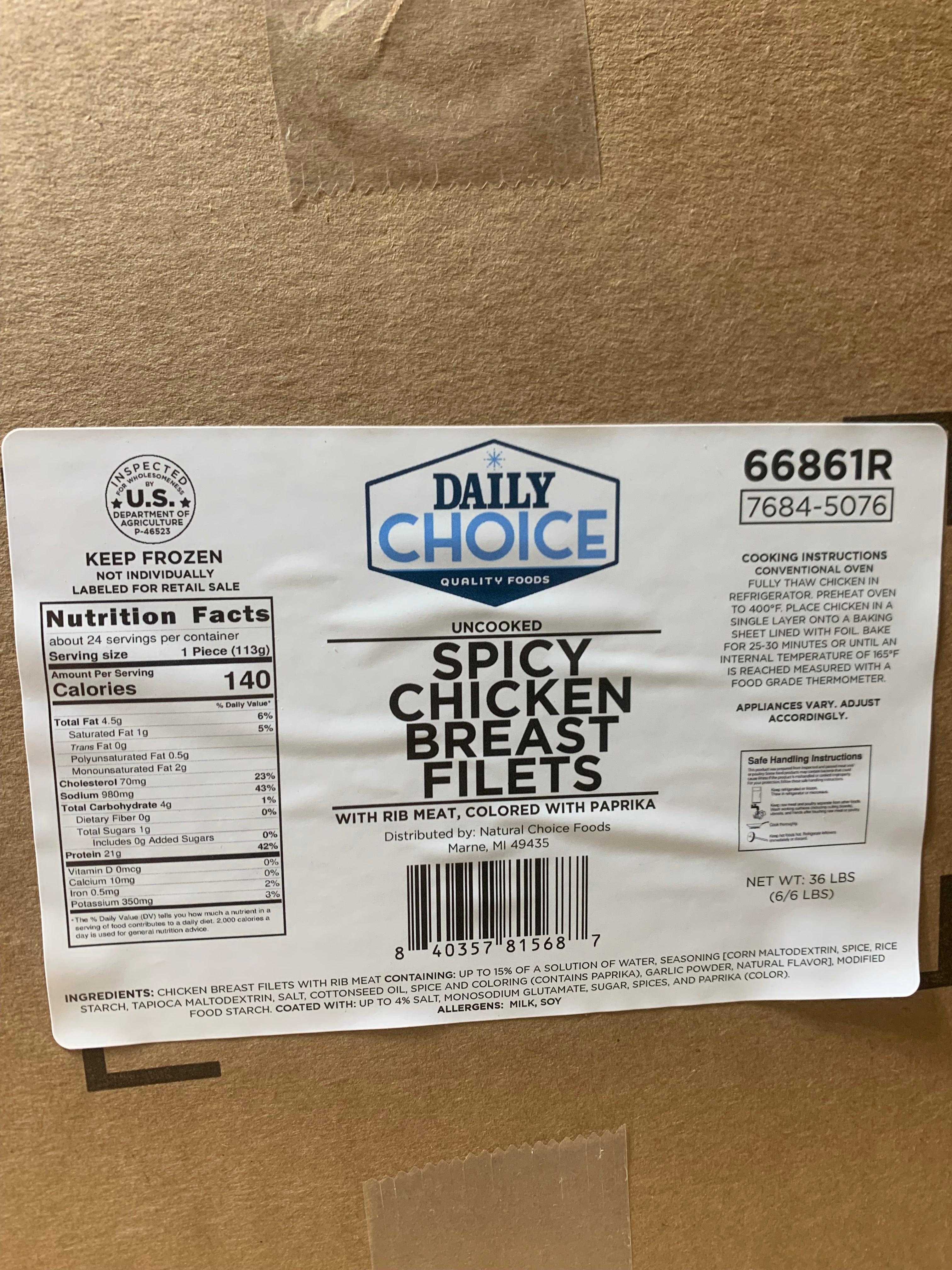 Daily Choice chicken breast filets spicy unckd 8/5lb