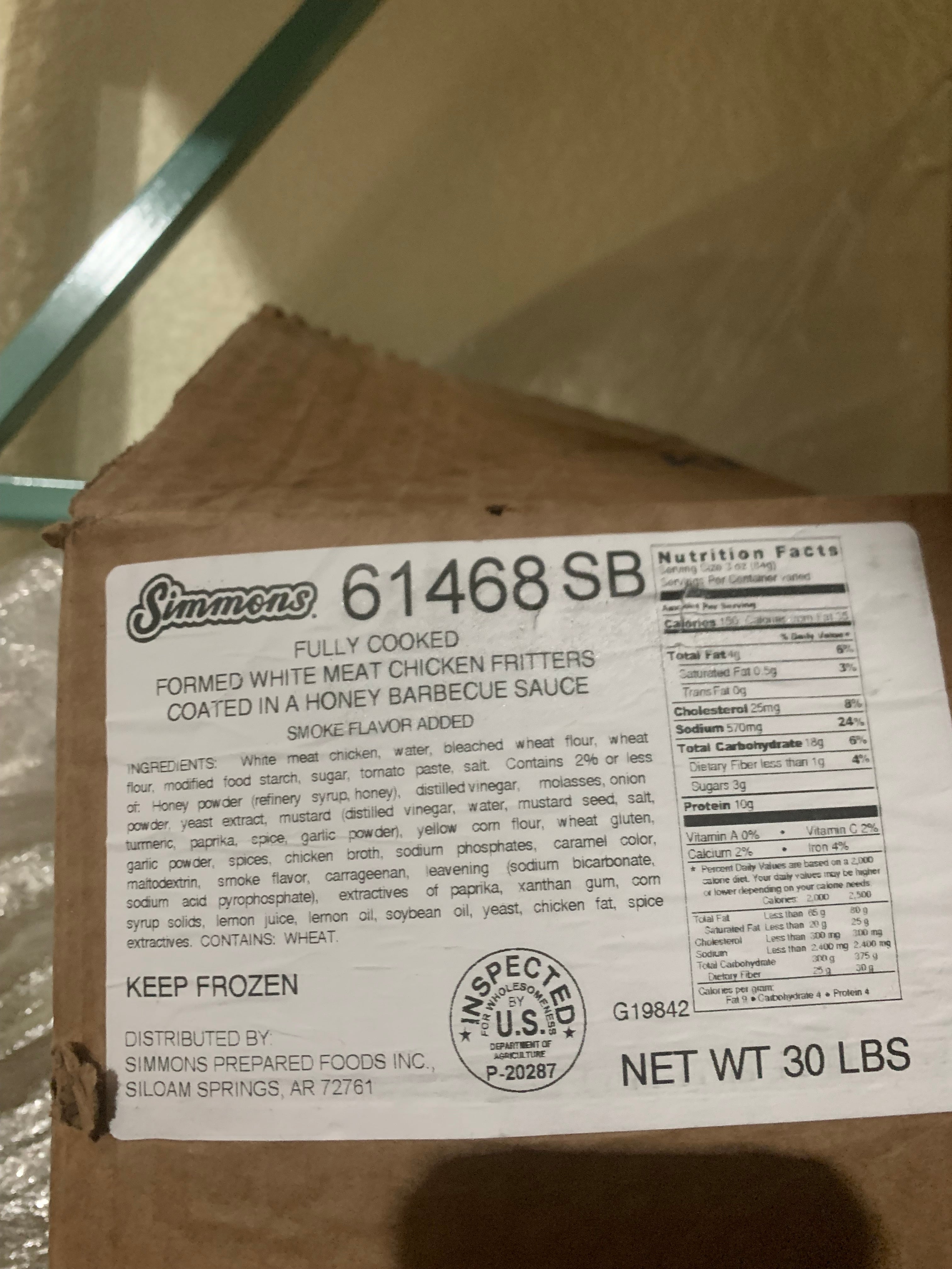 Simmons FC honey bbq chicken chunks 48/10oz