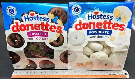 Hostess mini donuts variety powdered/chocolate frosted w/cardboard display 45/10oz